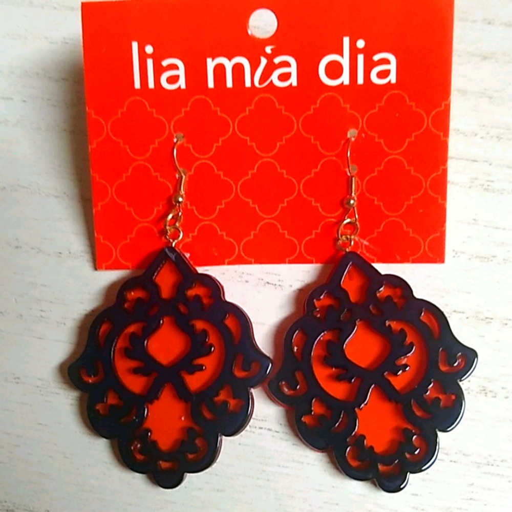 😻 3 For $15 Blue & Orange Lia Lucite Big Dangles